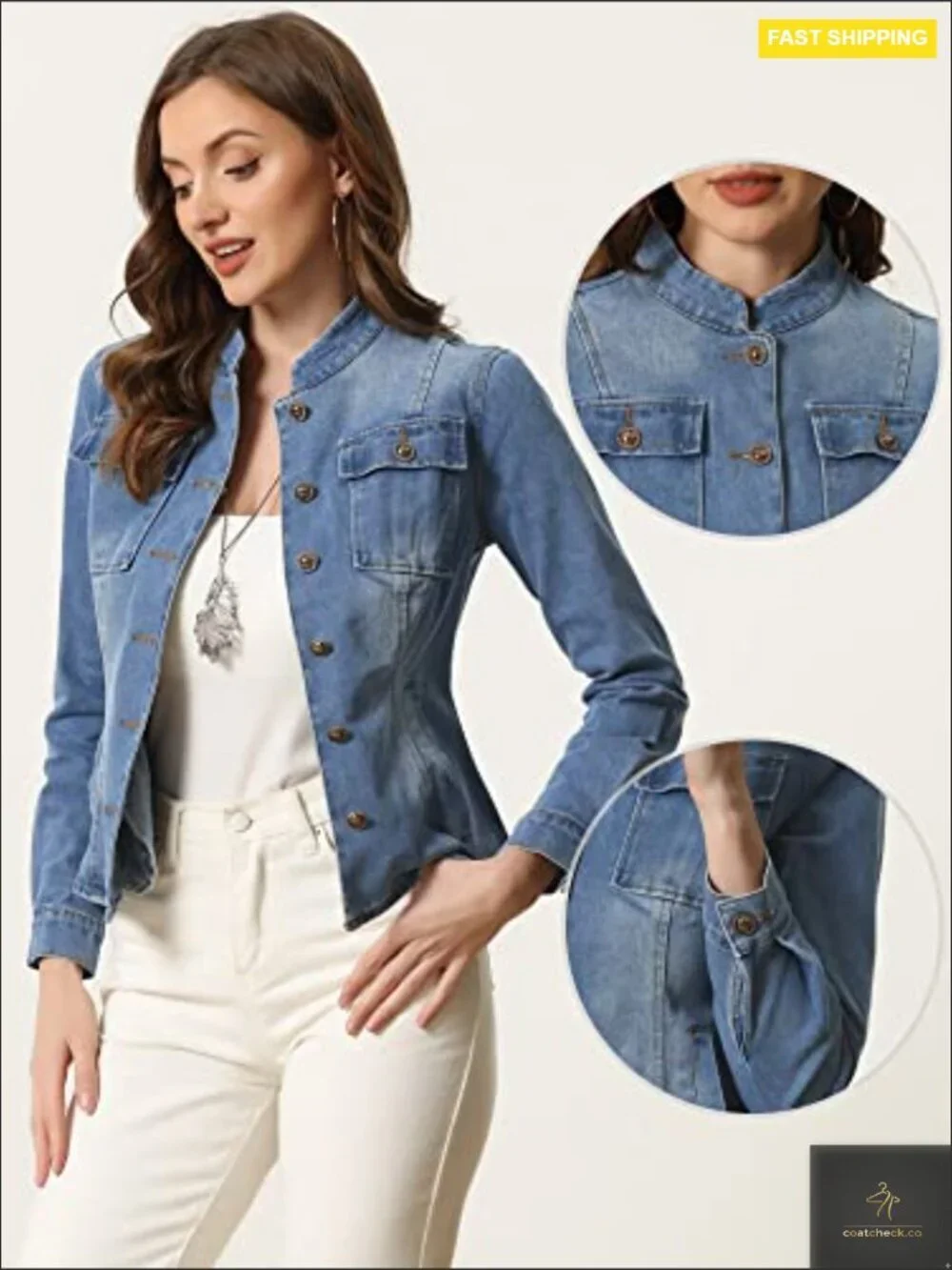 Retro Button Down Denim Jacket Classic Long Sleeve Relaxed Fit Single Breasted